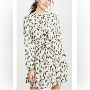 SALONI Cream and Black Leaf Print silk Dress